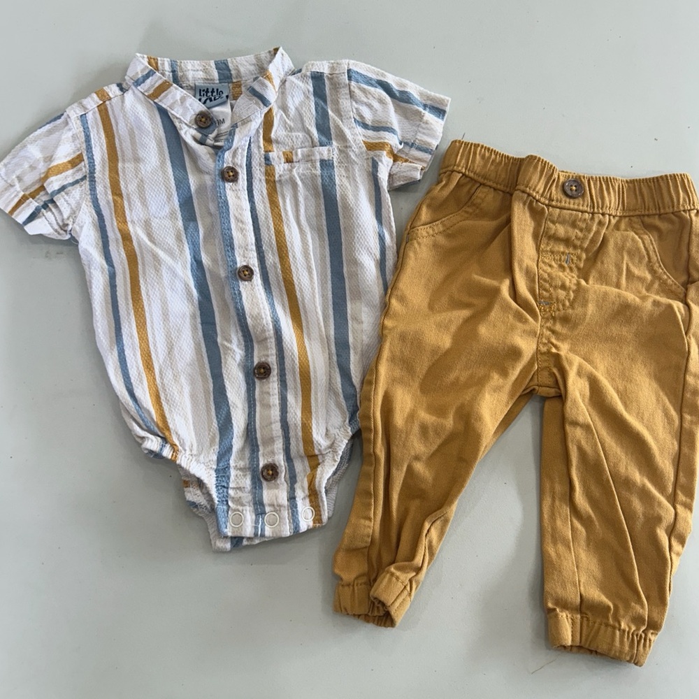 Kids Striped Button-Up Onesie and Pants Set